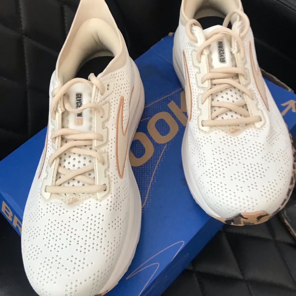 Perforated White Athletic Sneakers with Beige Accents